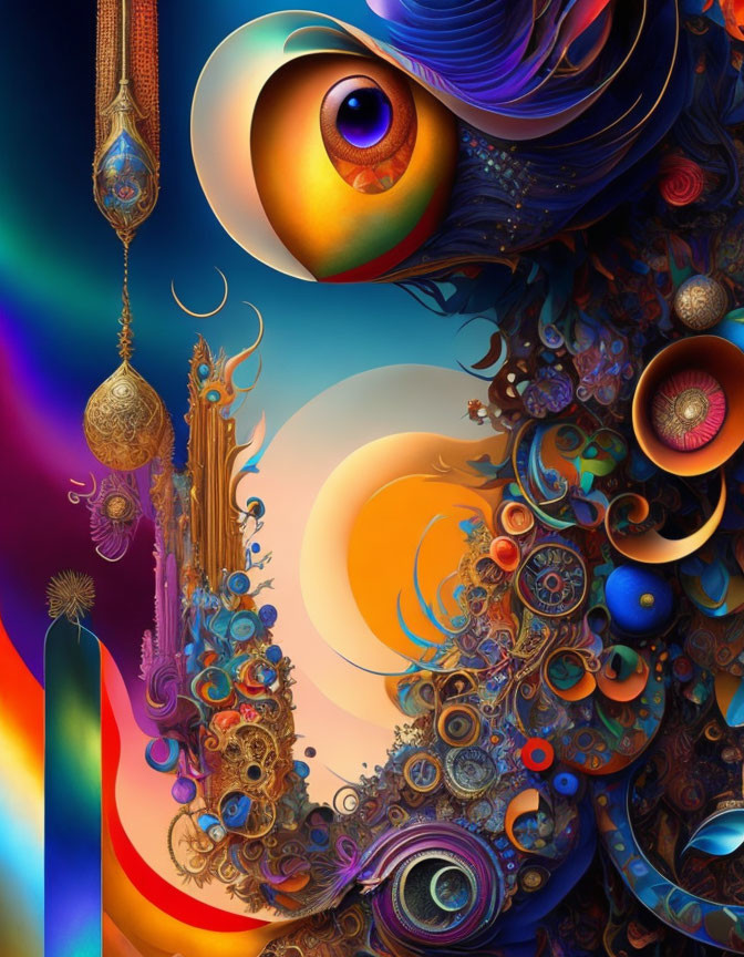 Colorful Psychedelic Artwork with Swirling Patterns & Abstract Shapes