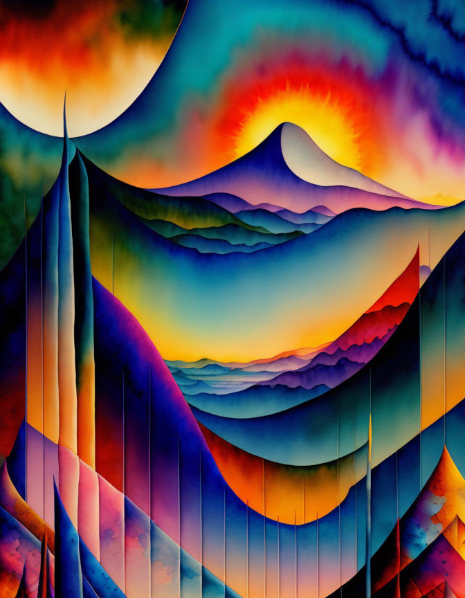 Colorful Abstract Mountain Landscape with Geometric Patterns