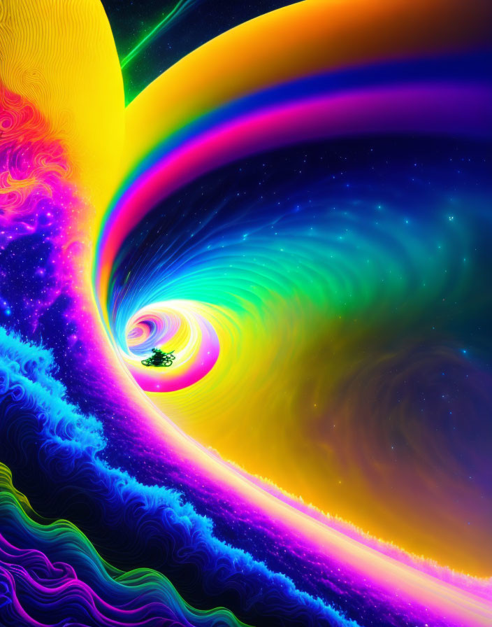 Colorful Psychedelic Space Art with Neon Colors and Cosmic Vortex