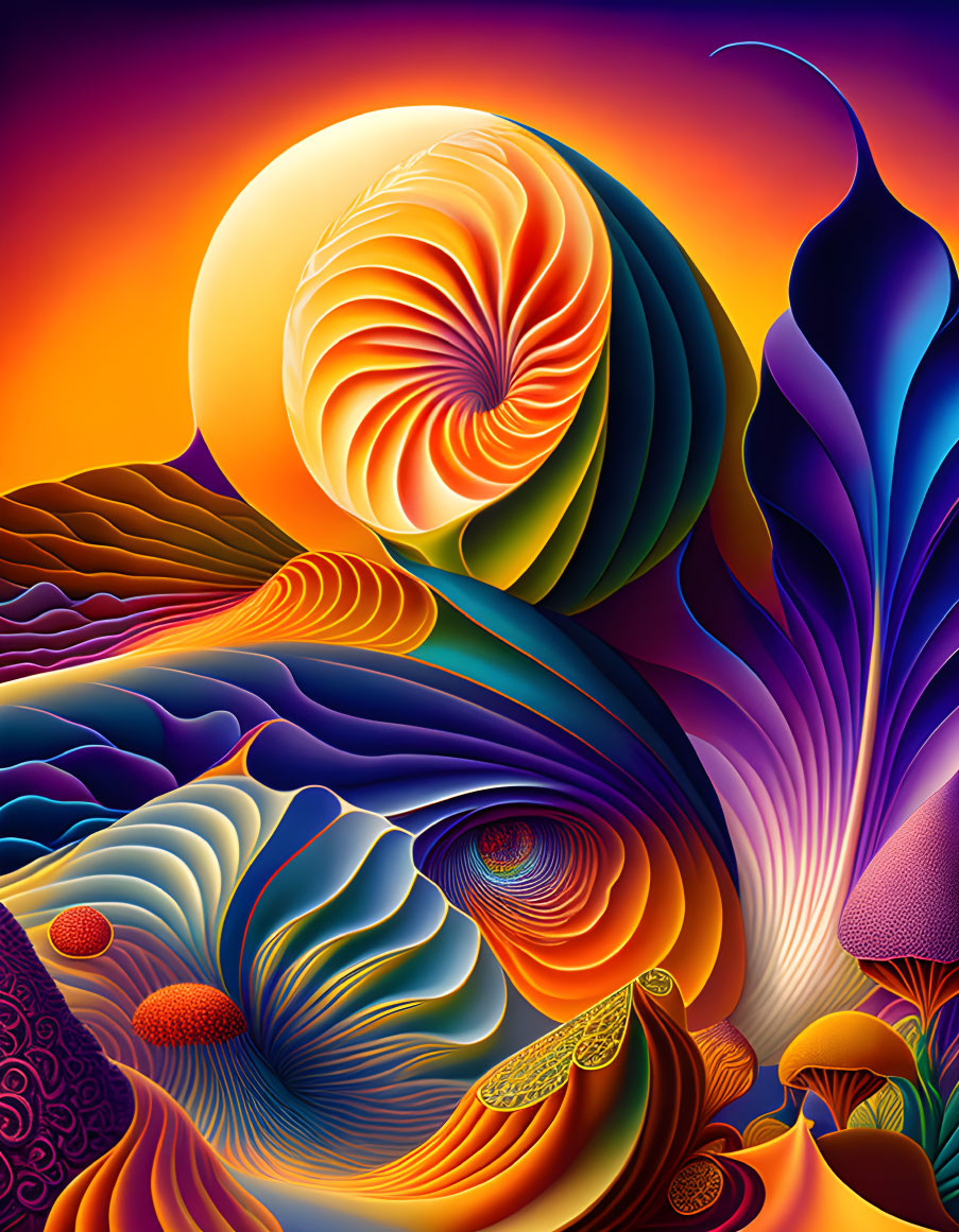 Colorful Abstract Art with Swirling Patterns in Orange, Blue, Purple, and Yellow