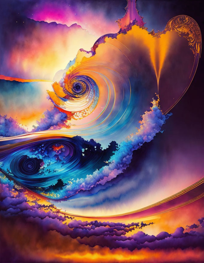 Colorful Abstract Art: Swirling Patterns & Celestial Motifs