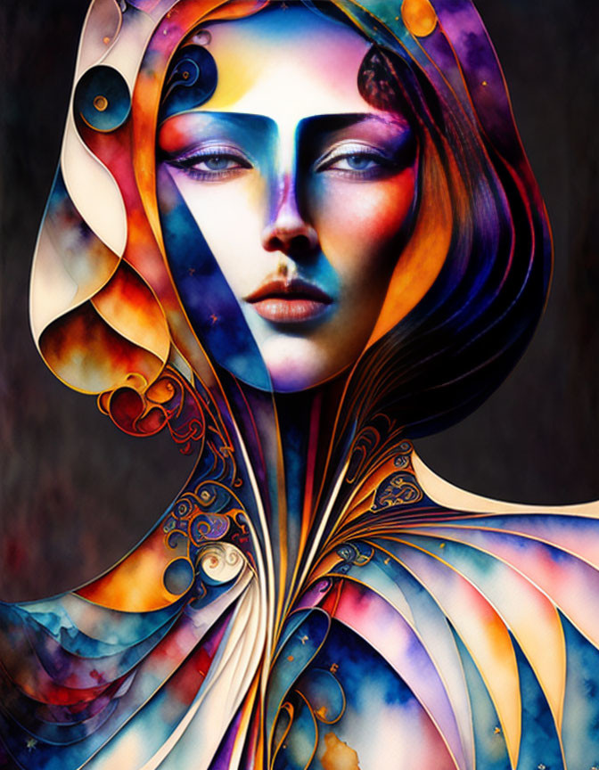 Colorful Woman with Abstract Butterfly Wings Face Paint