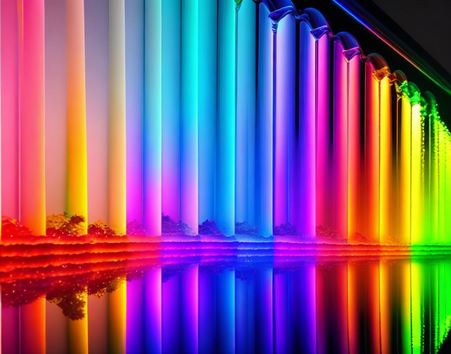 Colorful Neon Light Tubes Reflecting on Glossy Surface