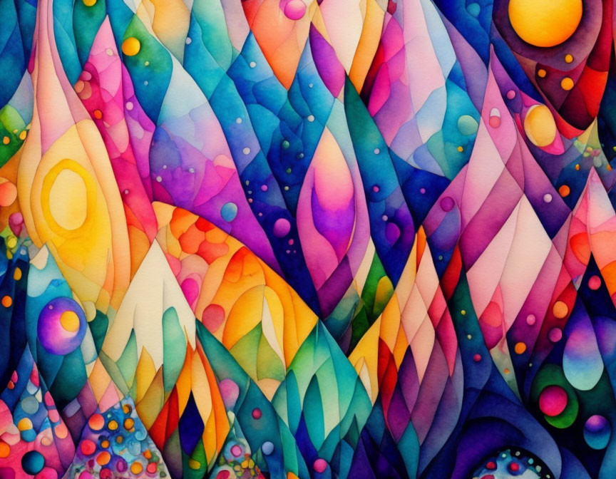 Abstract Watercolor Painting with Swirling Patterns and Bright Colors