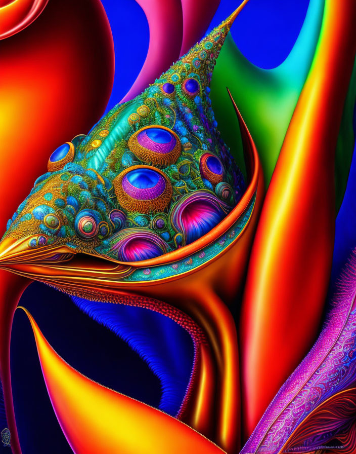 Colorful Abstract Fractal Art with Swirling Peacock Feather Patterns