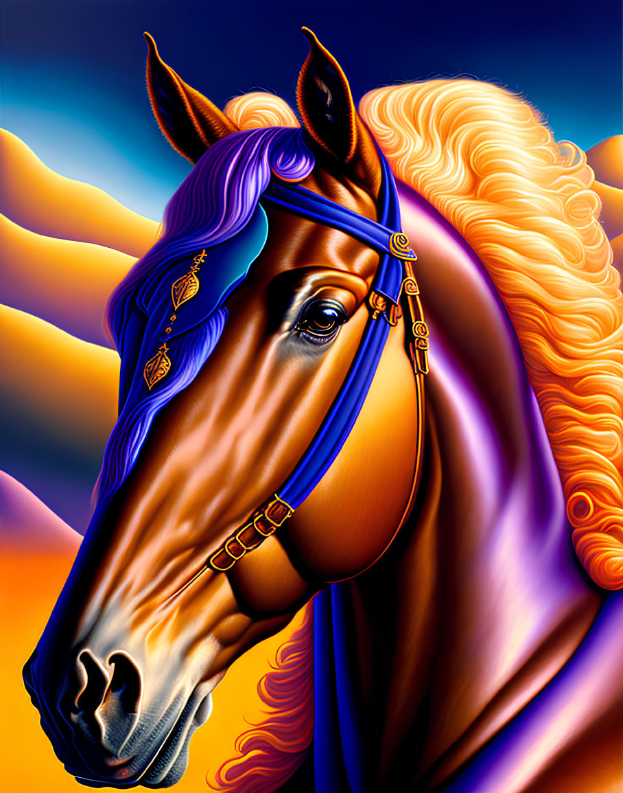 Stylized horse with flowing mane in digital art piece