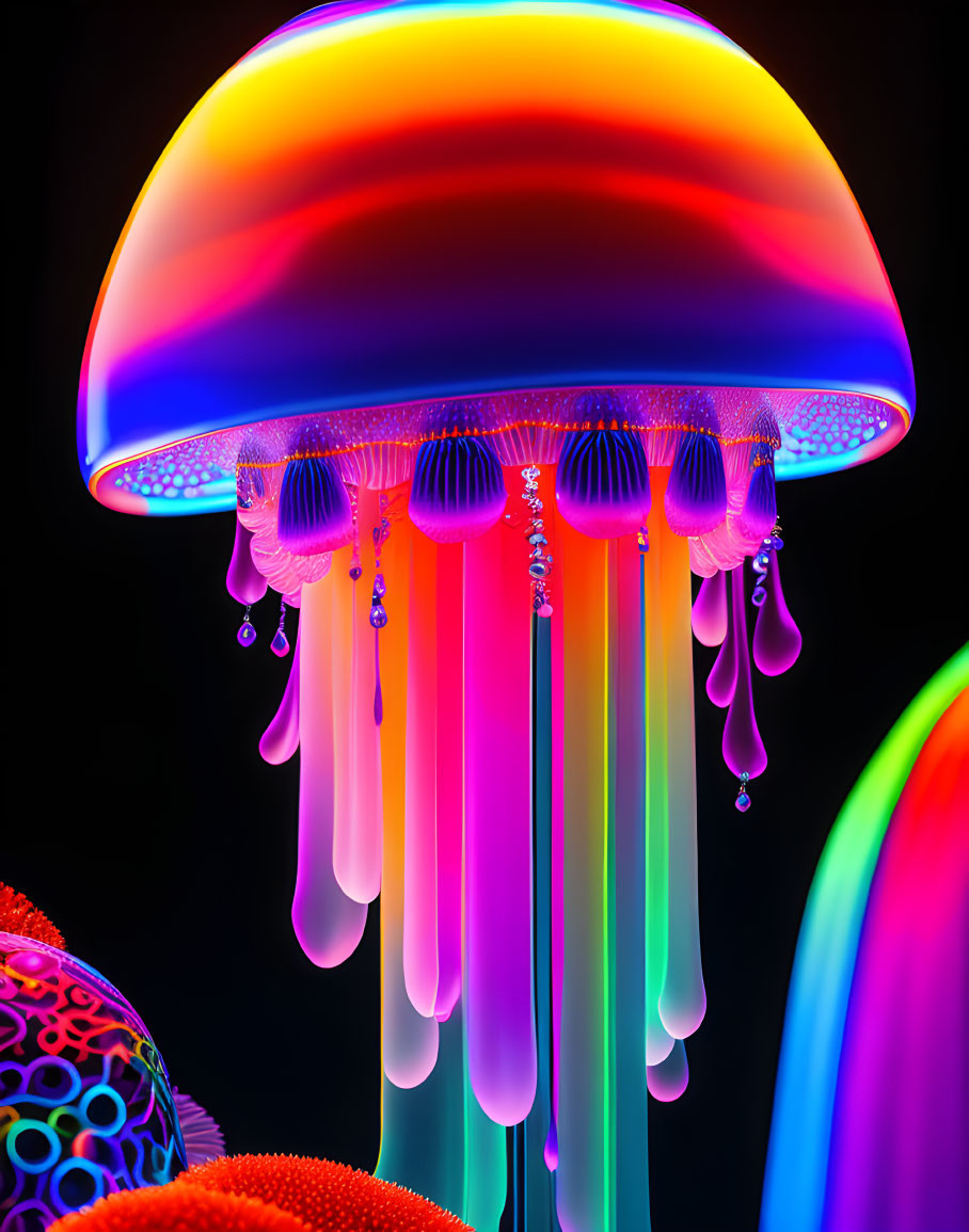 Colorful Neon Jellyfish Artwork on Black Background