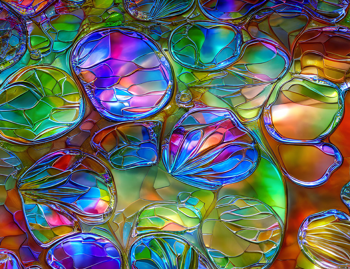 Colorful Bubbles Reflecting Intricate Mosaic of Iridescent Hues