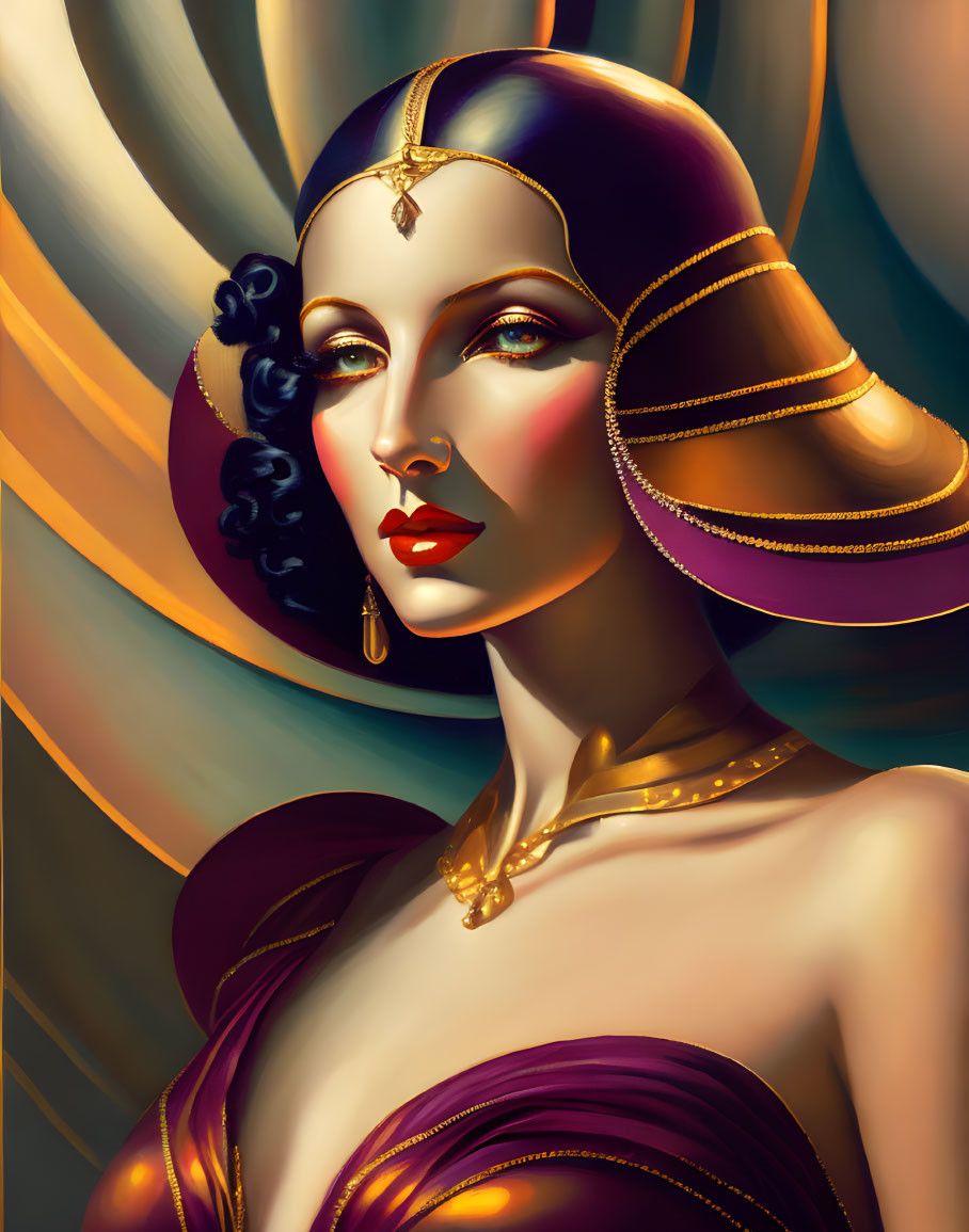 Elegant 1920s Style Woman Portrait with Gold Jewelry on Warm Background