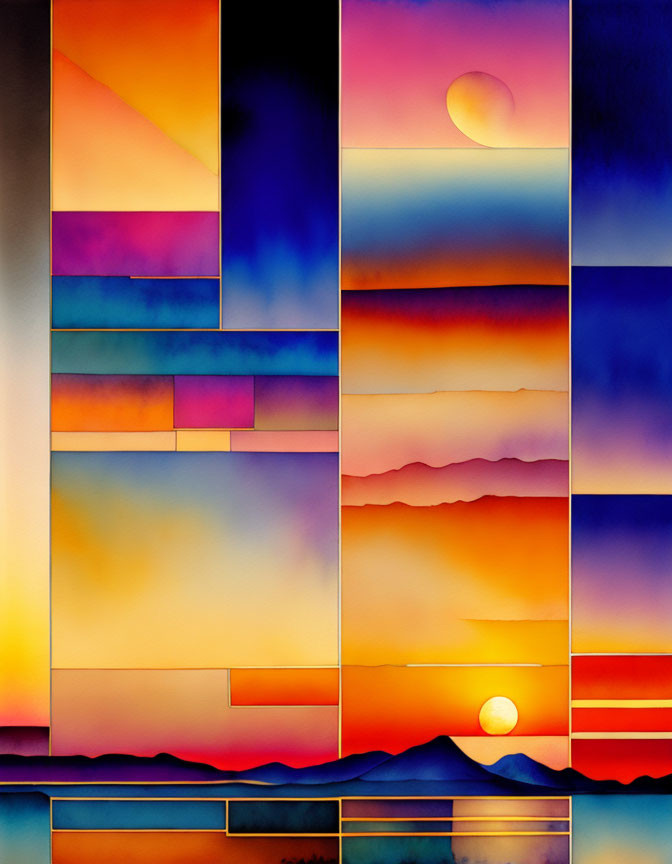 Colorful Abstract Landscape with Sunrise and Sunset Gradients