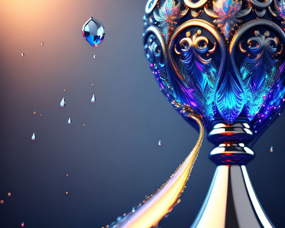 Glowing liquid spills from ornate goblet on gradient background