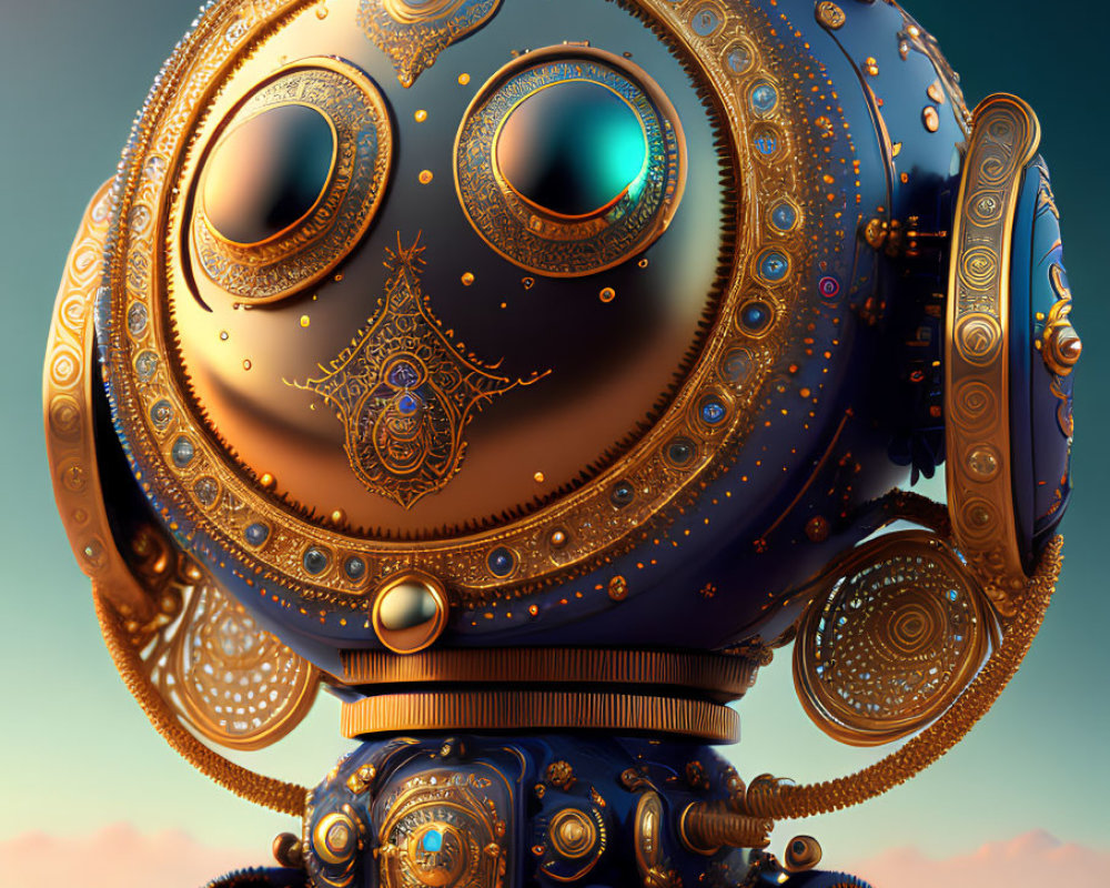 Intricate Steampunk-Inspired Robot on Gradient Background