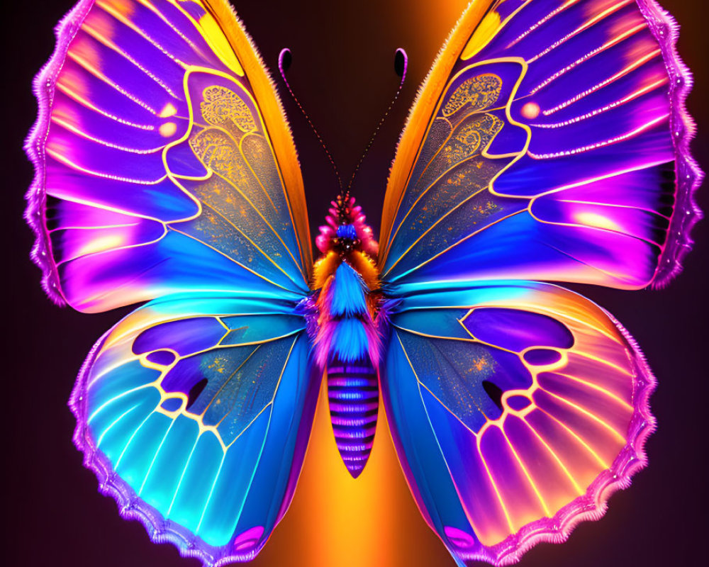 Colorful Butterfly with Blue and Purple Wings on Dark Background