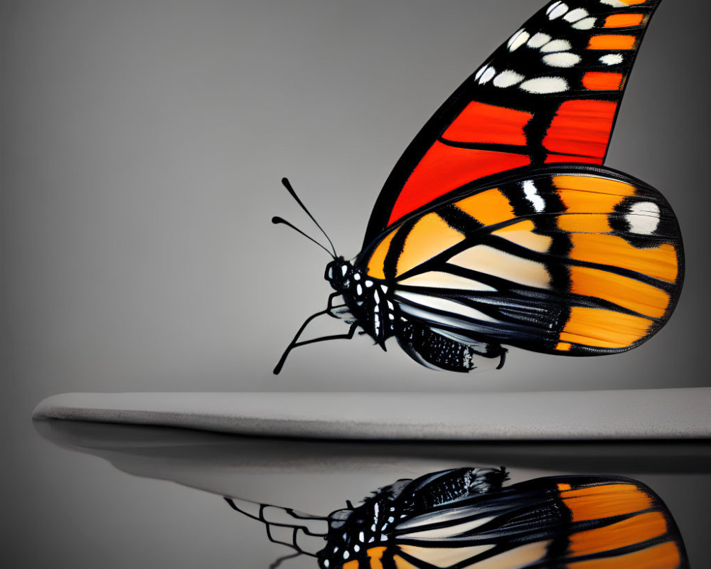 Vibrant Monarch Butterfly on Reflective Surface