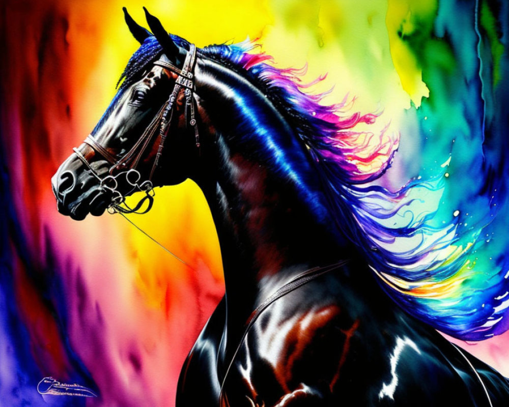 Colorful Abstract Horse Artwork with Detailed Tack Gear