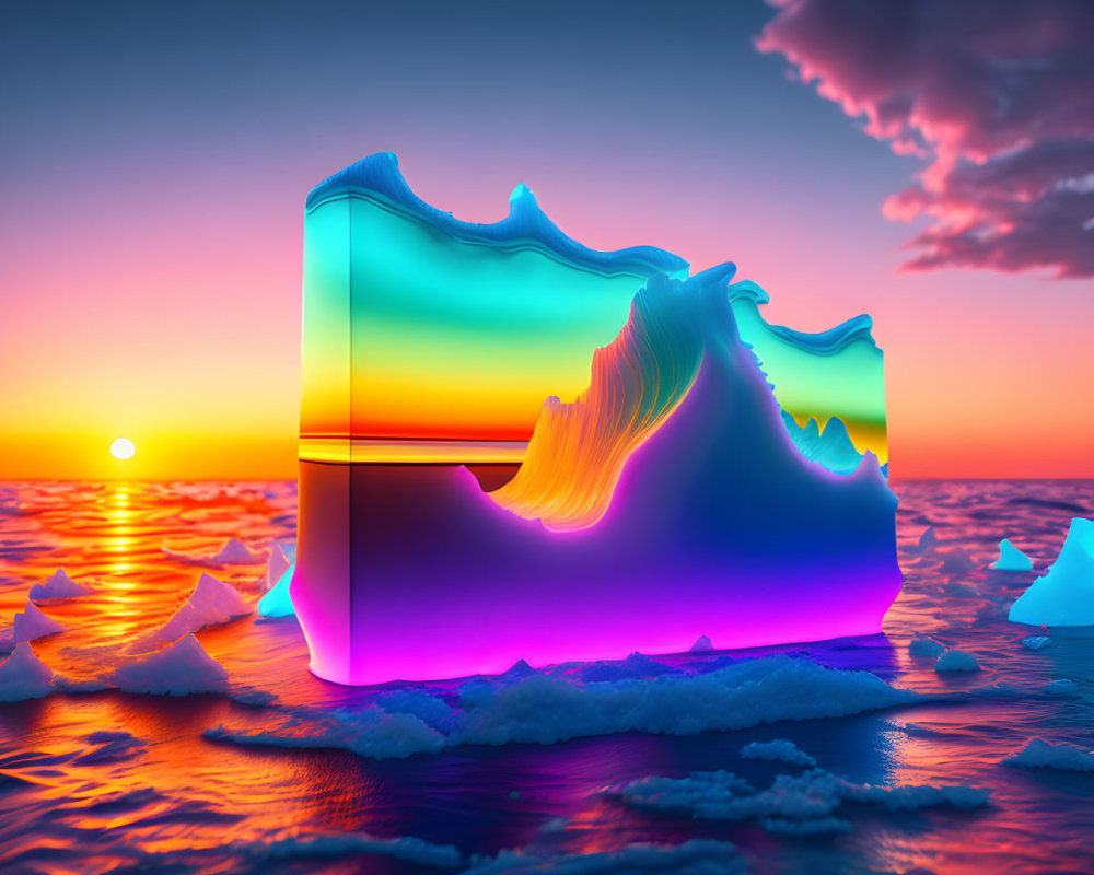 Colorful Digital Artwork: Iceberg in Sunset Sky