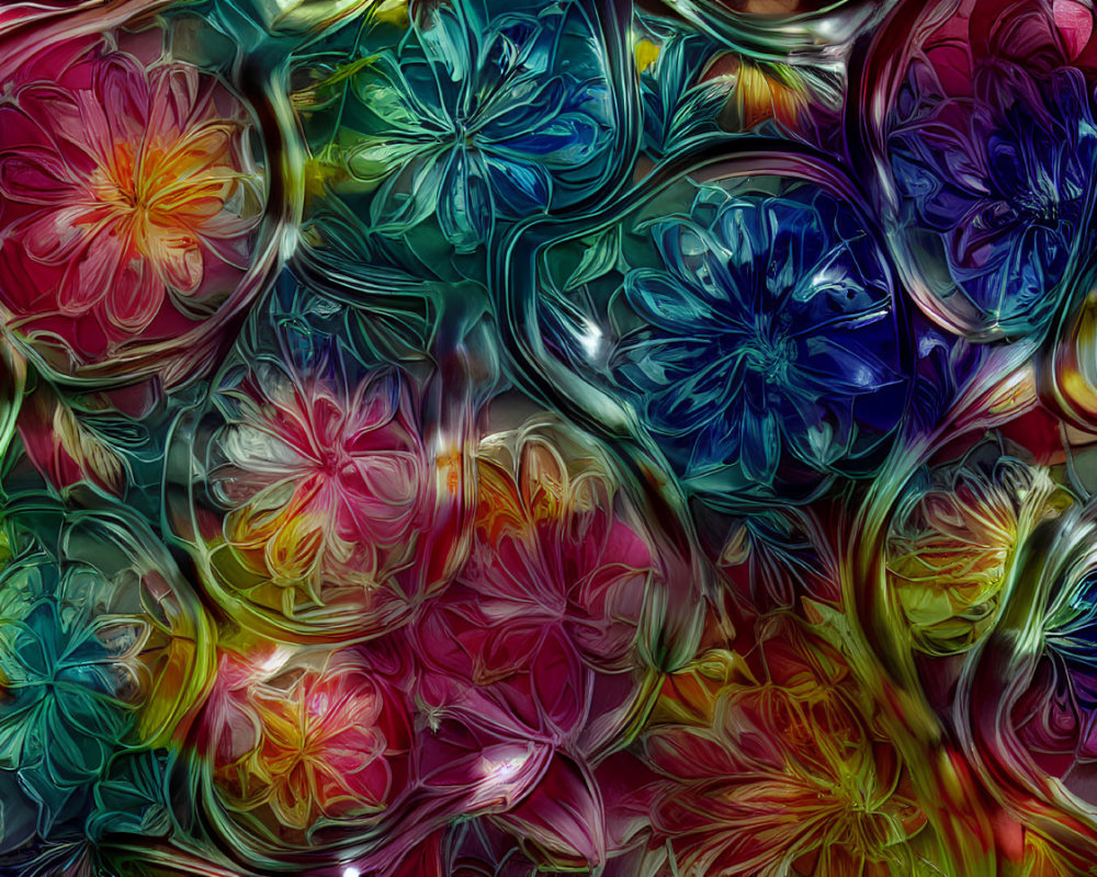 Colorful Stylized Flowers with Glass-like Texture