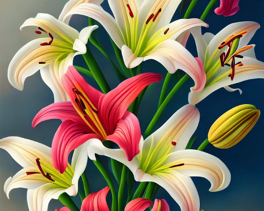 Pink and White Lily Bouquet on Gradient Background