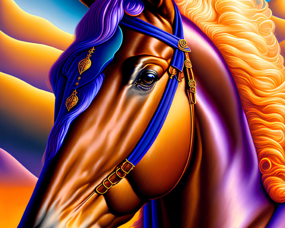 Stylized horse with flowing mane in digital art piece