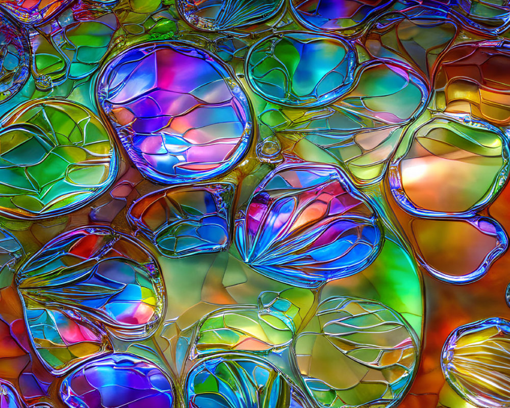 Colorful Bubbles Reflecting Intricate Mosaic of Iridescent Hues