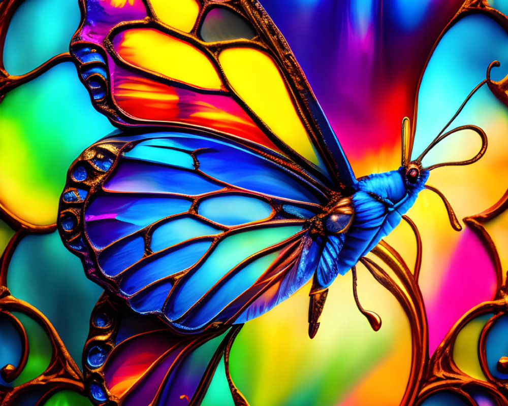 Colorful Butterfly Illustration with Stained-Glass Style Wings