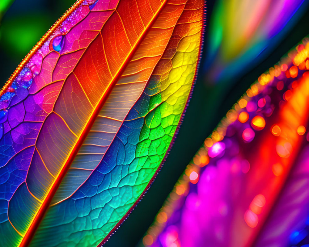 Colorful Dewy Leaves Showcase Textured Rainbow Spectrum