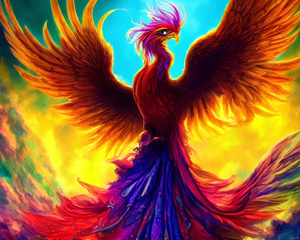 Colorful Phoenix Illustration Symbolizing Rebirth