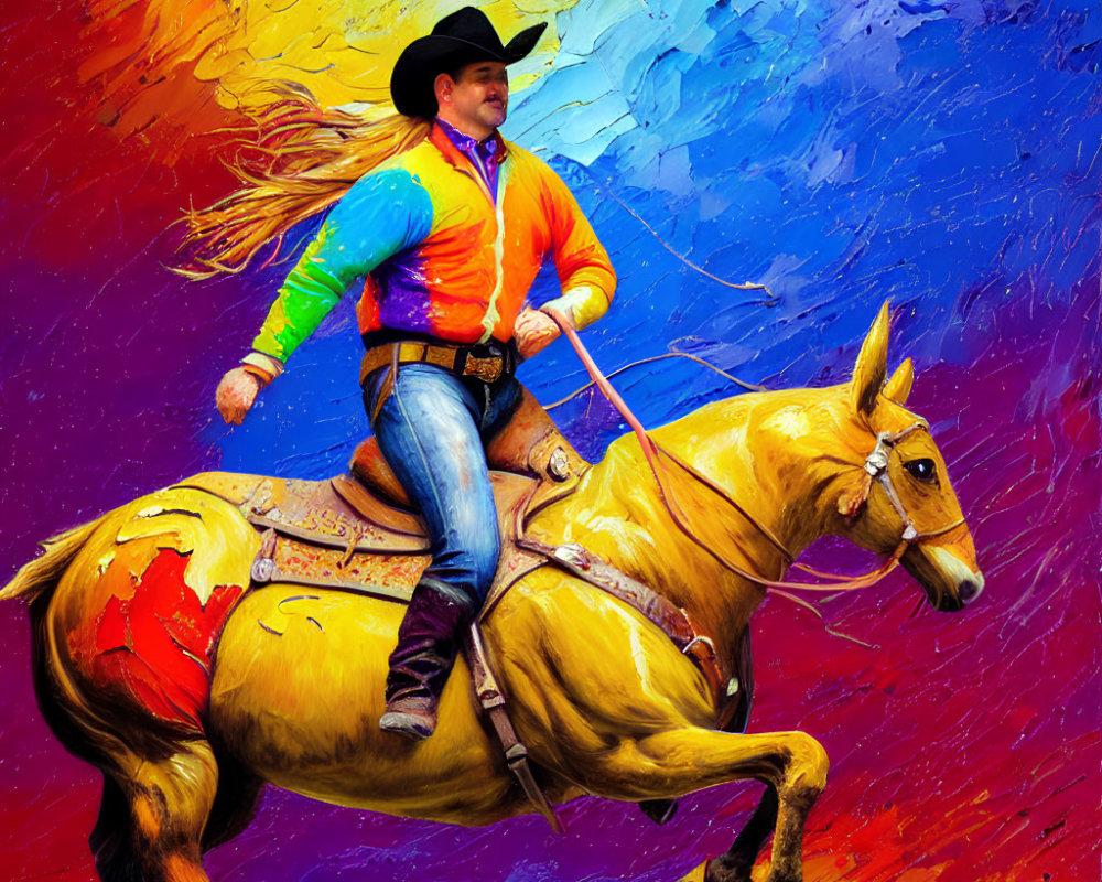 Colorful Paint Splash Background with Cowboy Riding Horse