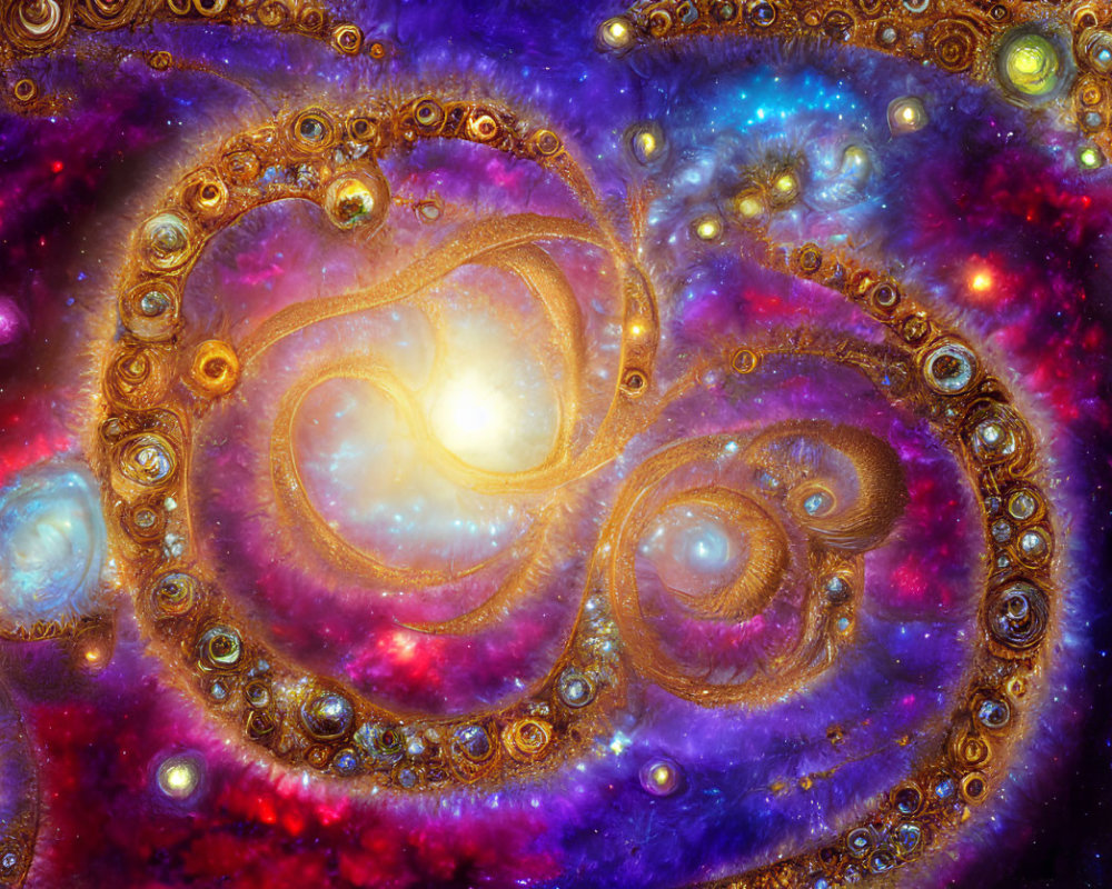 Colorful Fractal Image with Gold, Purple, and Blue Swirling Patterns