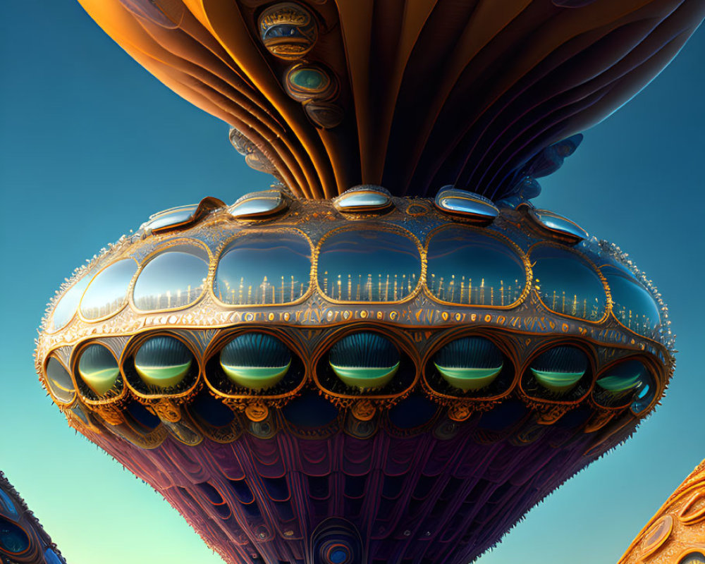 Vivid futuristic digital artwork of ornate balloon-like structure