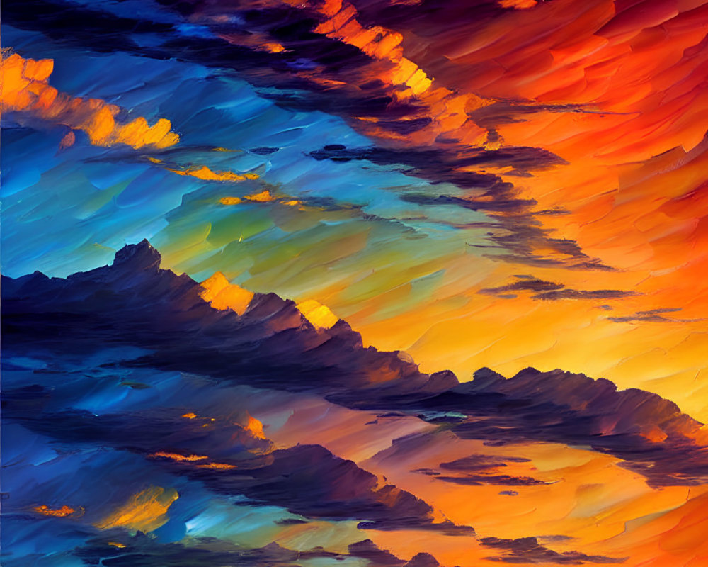 Colorful sunset digital art over mountain silhouettes