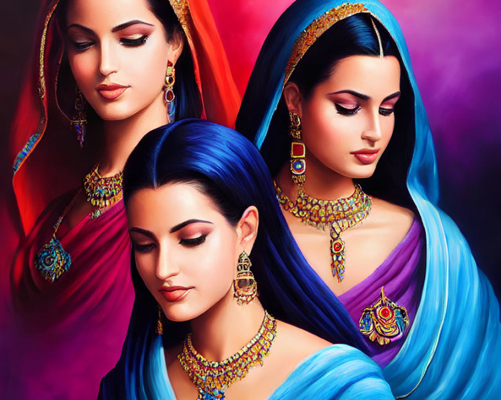 Vibrant Traditional Indian Attire on Three Women