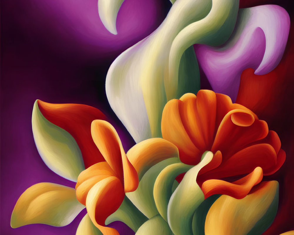 Colorful Stylized Flower Painting on Purple Background