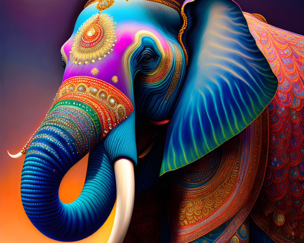 Colorful Stylized Elephant Artwork with Psychedelic Patterns