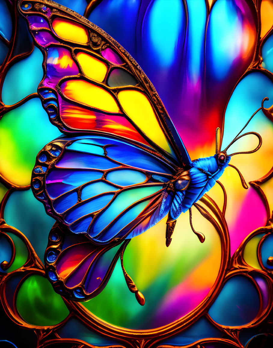 Colorful Butterfly Illustration with Stained-Glass Style Wings