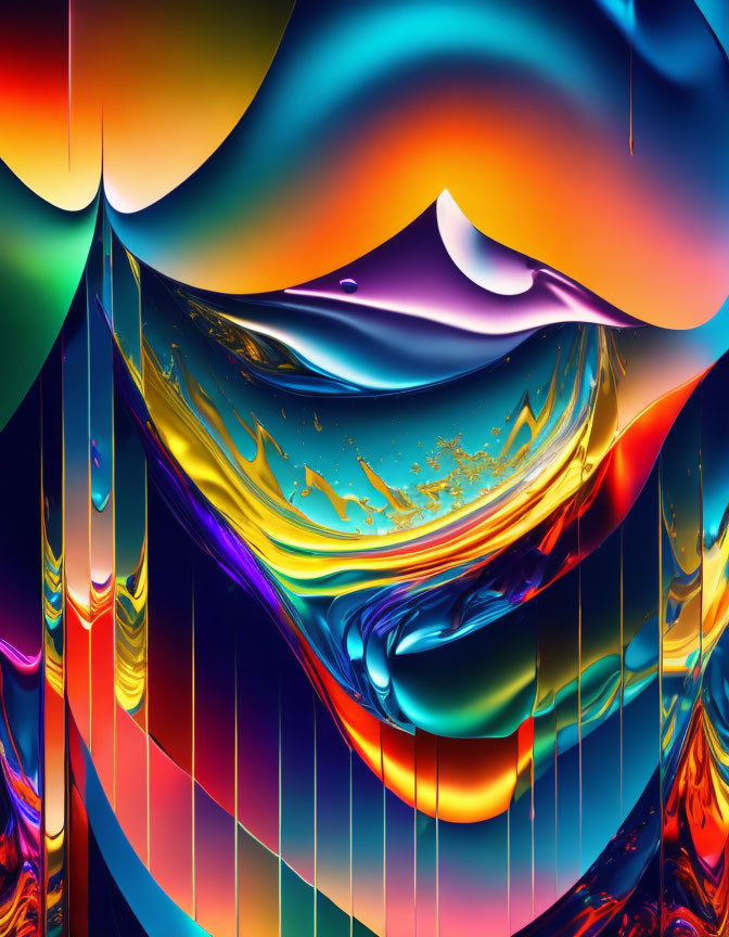 Colorful Abstract Digital Art: Dynamic Waves and Swirls