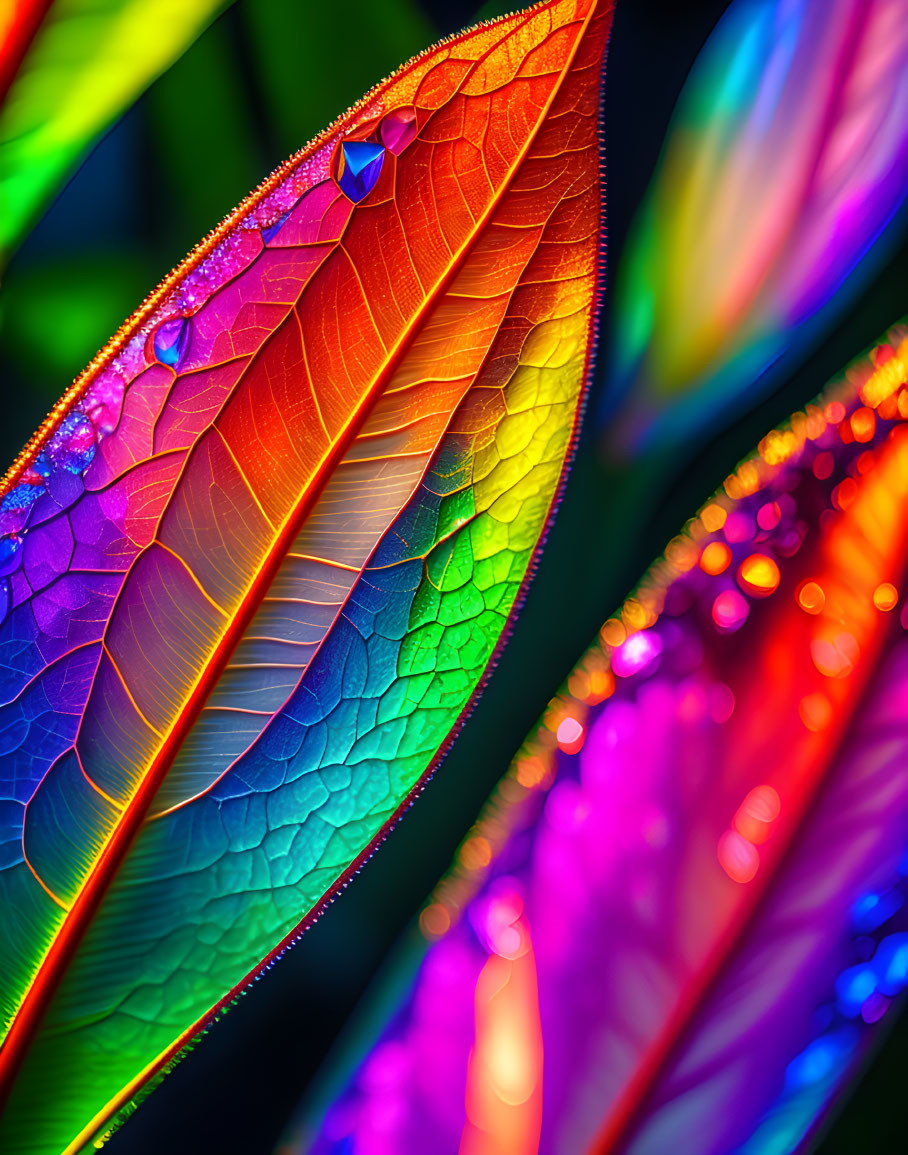 Colorful Dewy Leaves Showcase Textured Rainbow Spectrum