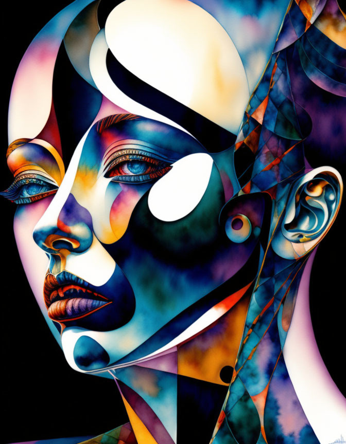 Colorful Abstract Portrait Featuring Female Figure & Swirling Patterns