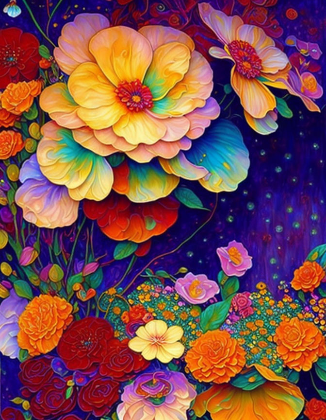 Colorful Blooming Flowers with Psychedelic Background