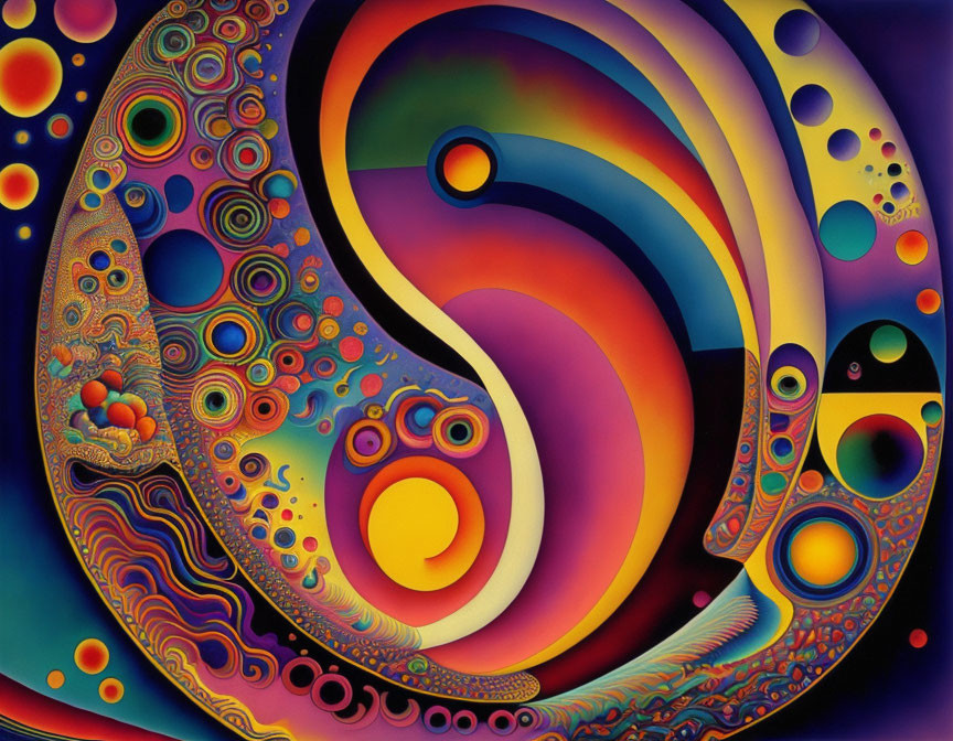 Colorful Psychedelic Yin-Yang Artwork with Swirling Patterns