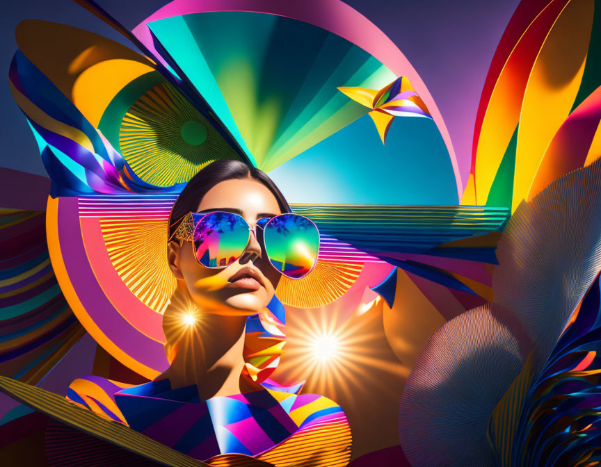 Colorful Abstract Background with Woman in Sunglasses