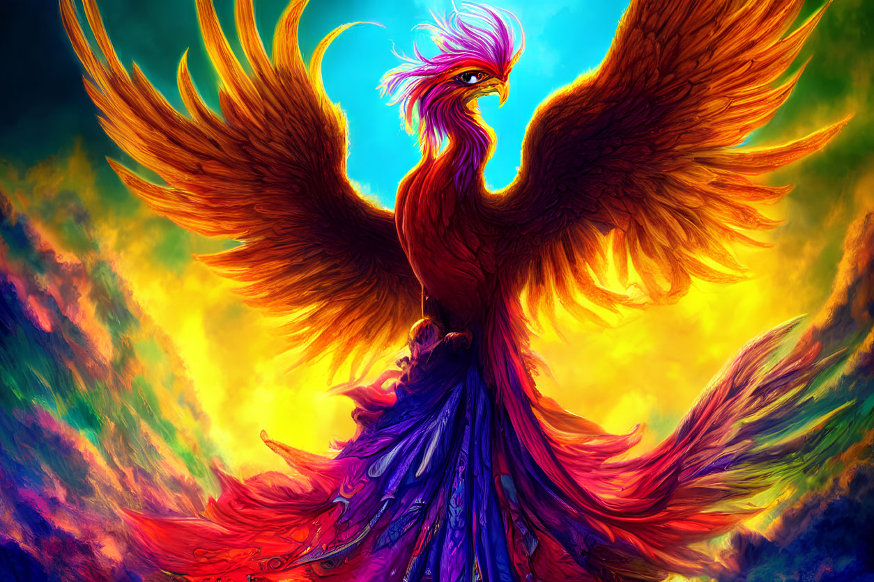 Colorful Phoenix Illustration Symbolizing Rebirth