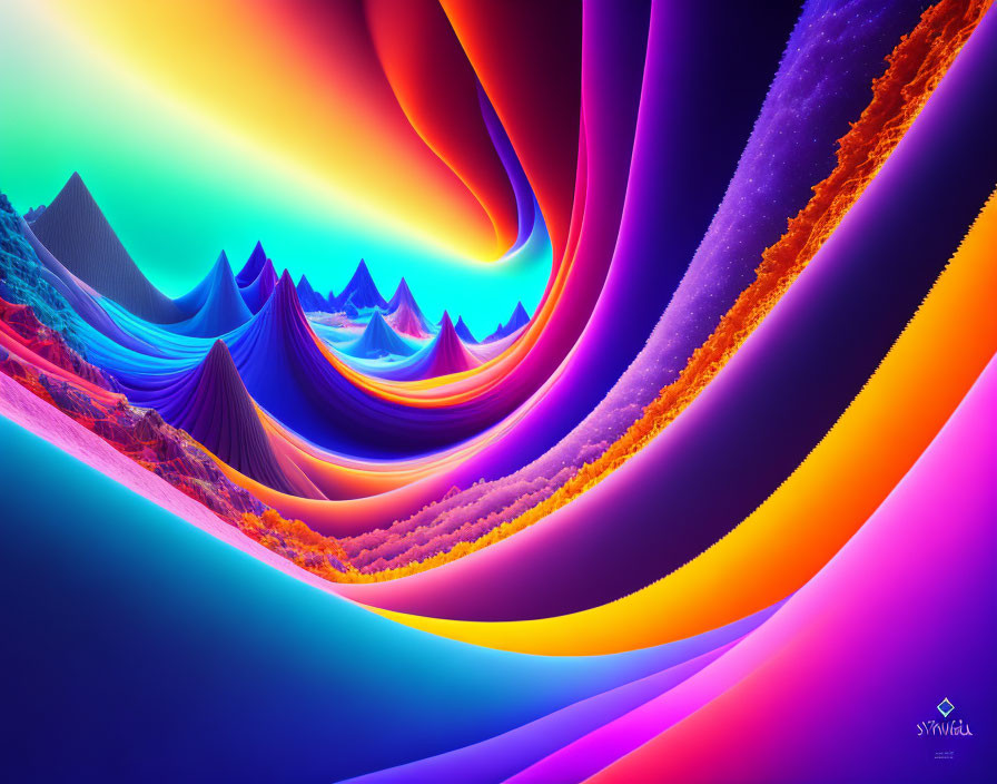 Colorful Abstract Digital Artwork with Wave-Like Patterns and Peaks