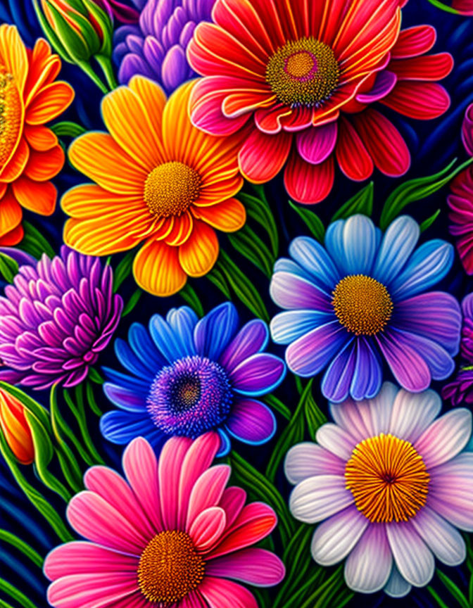 Colorful Floral Image with Rich Details on Dark Background