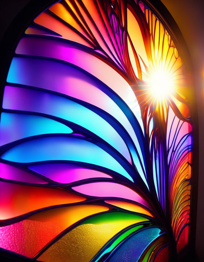 Colorful Sunburst Stained Glass Window Design