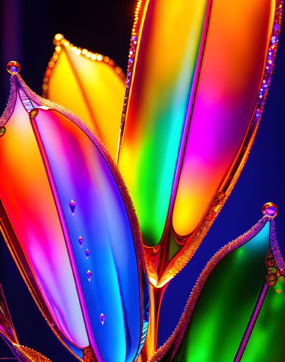 Colorful abstract water droplets pattern on reflective surface