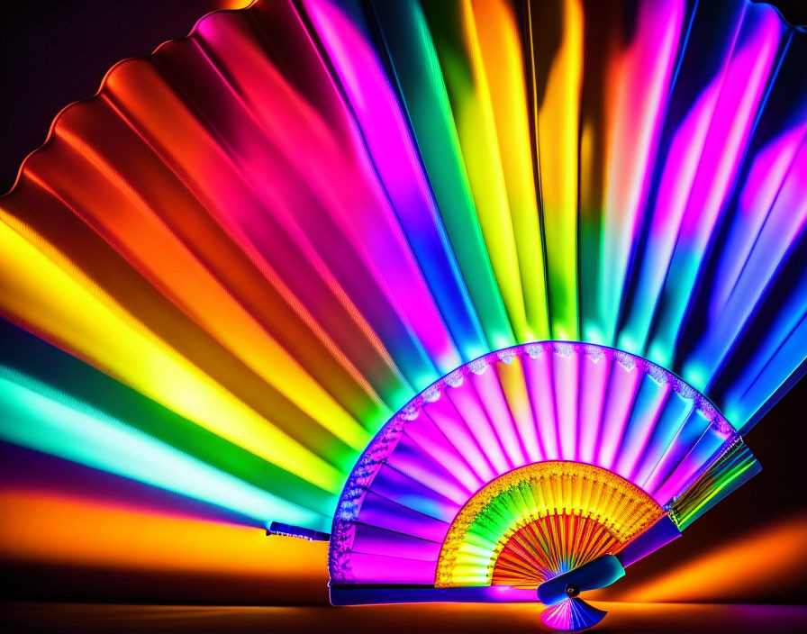 Colorful Rainbow Gradient Hand Fan on Dark Background