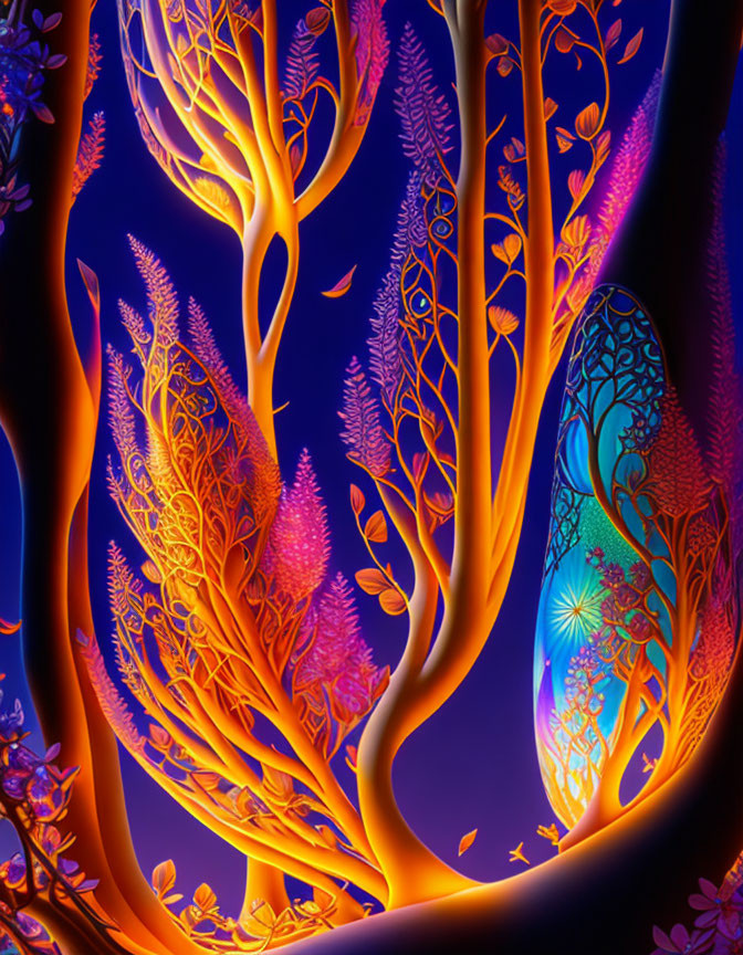 Colorful Enchanted Forest Digital Art with Glowing Trees