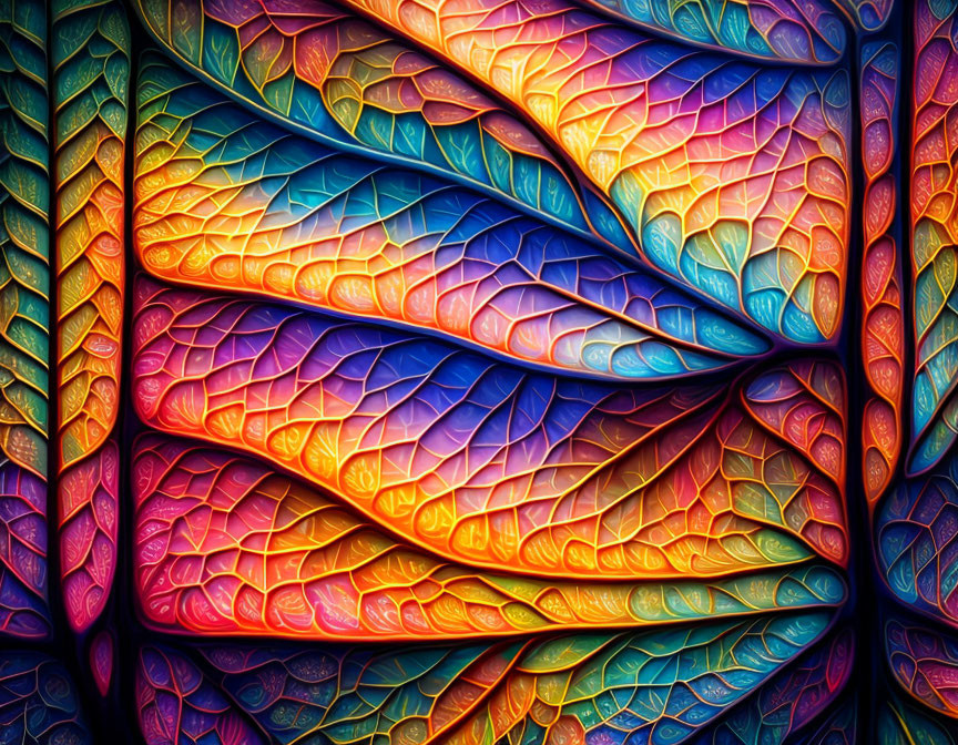 Colorful Abstract Artwork: Intricate Leaf Vein Design