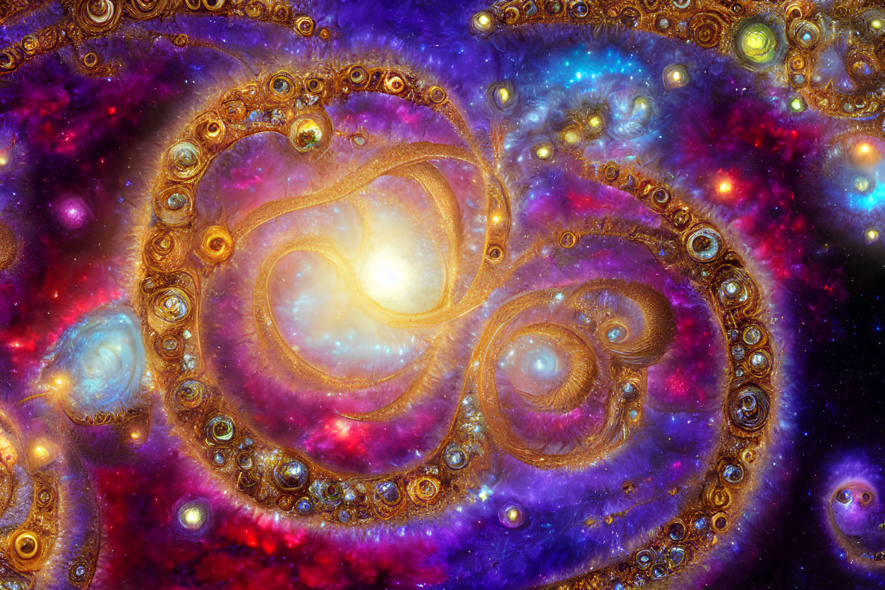 Colorful Fractal Image with Gold, Purple, and Blue Swirling Patterns